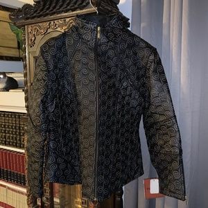 Chebella Genuine Leather Coat w/ Detachable Faux Fur Trimmed Hood